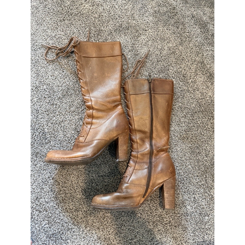 VTG Frye Villager Distressed Brown Leather Lace Up Heeled Boots